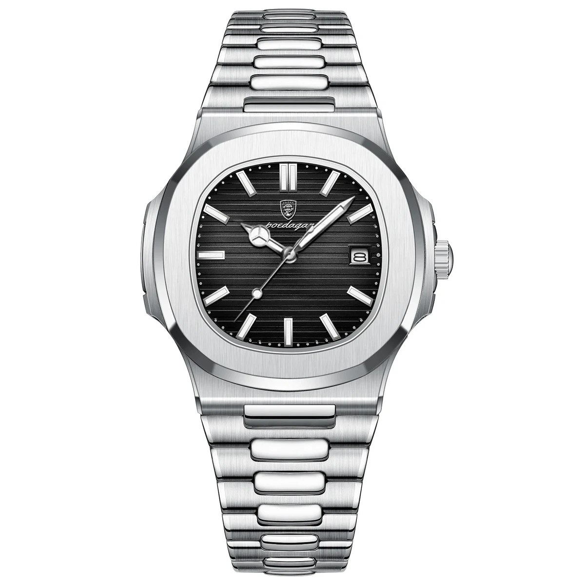 POEDAGAR 613 Watch Business Luminous Date Stainless Steel Square Quartz Men Watch-Silver&Black