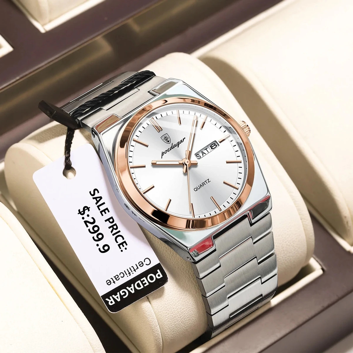 Poedagar Model 930 Stainless Steel Quartz Wristwatch for Men - Golden&White