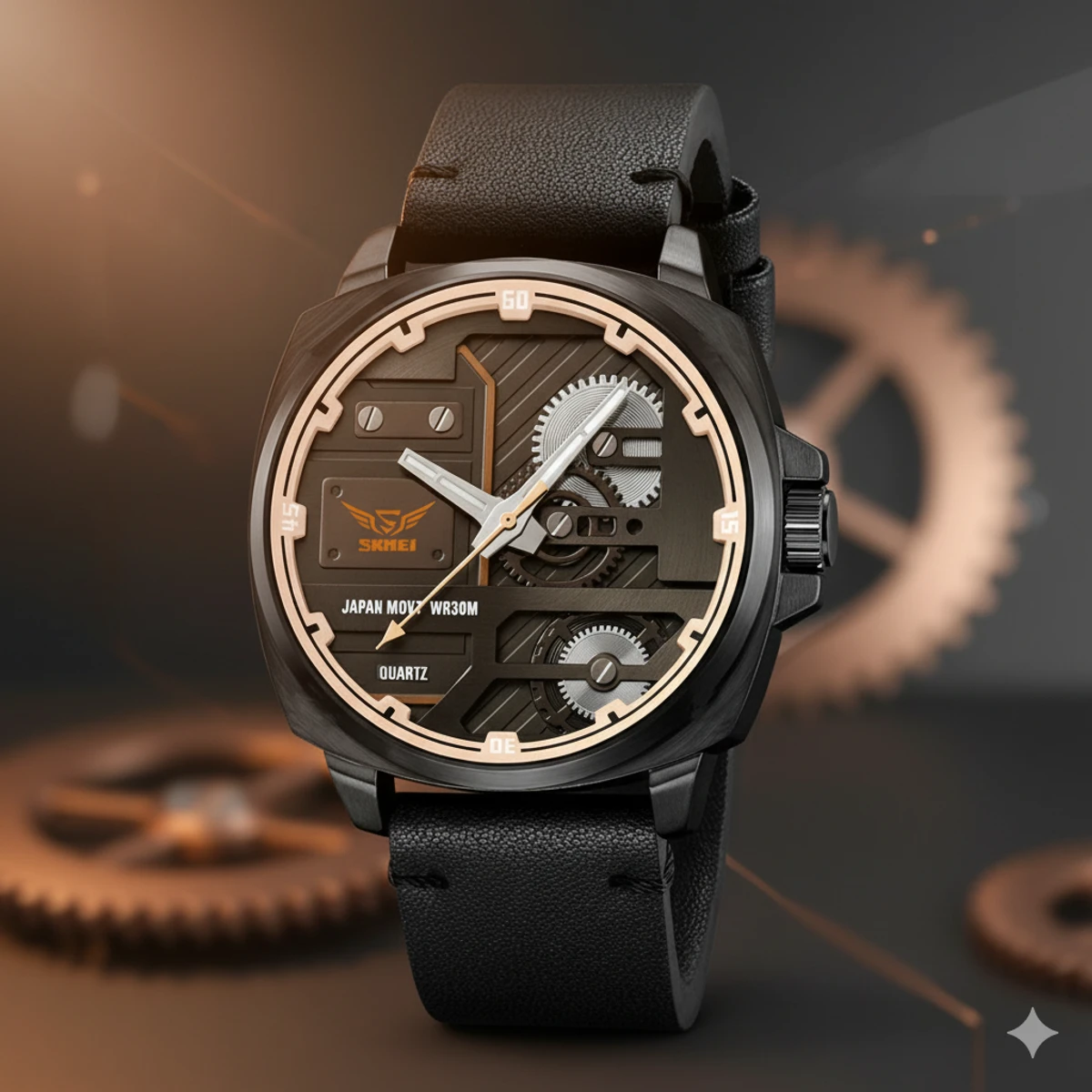 Skmei 2289 Men's Quartz Watches Fashion Leather Strap Display Casual Wristwatch- Black&White