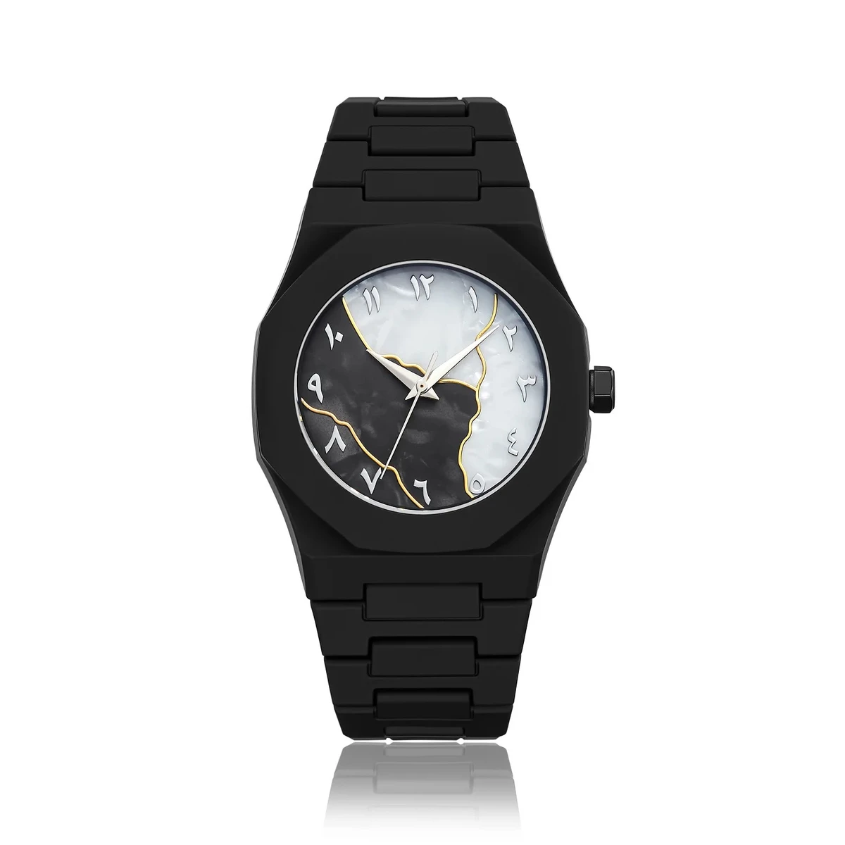 Arabic disit Carbon Fiber body men's watch (46gm weight)-Black&White