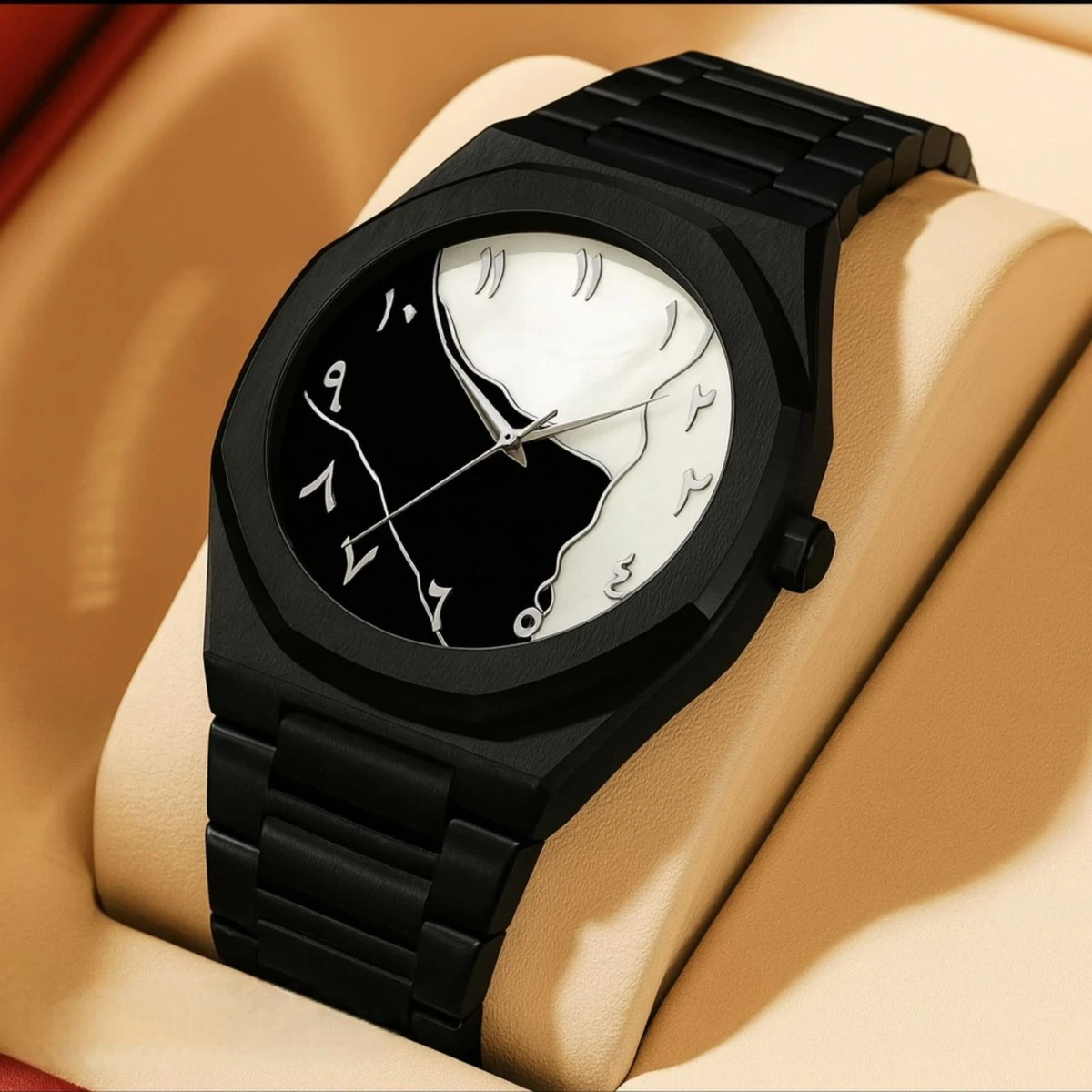 Arabic disit Carbon Fiber body men's watch (46gm weight)-Black&Silver