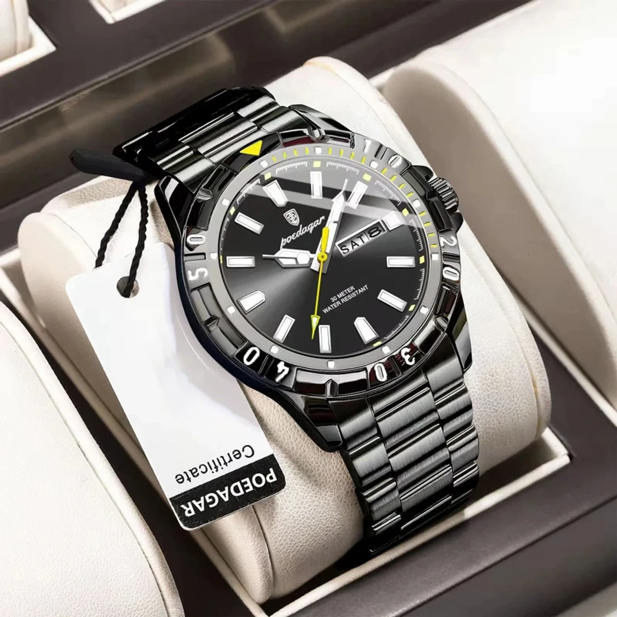 POEDAGAR 959 Exclusive Men's Wrist Watch Stainless Steel Fashionable Quartz Watch -Full Black