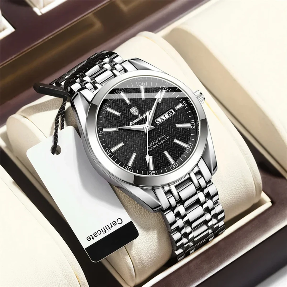 POEDAGAR 962 Luxury Watch - Silver& Black