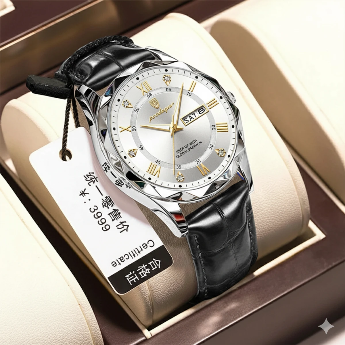 POEDAGAR 810 High Quality Quartz Sports Business Leather Men's Watches-Silver