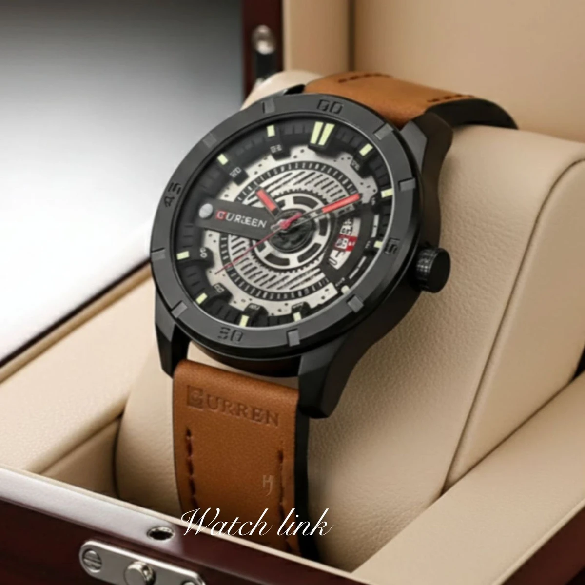 CURREN Men Military Sports Watches Mens Quartz Date Clock Man Casual Leather Wrist Watch -Light Brown