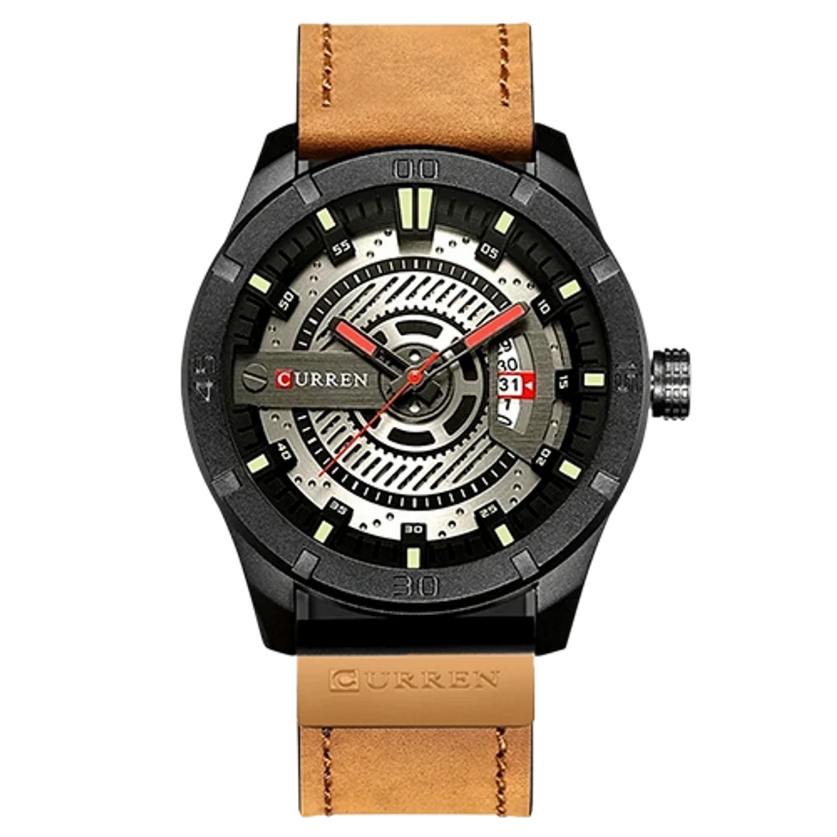 CURREN Men Military Sports Watches Mens Quartz Date Clock Man Casual Leather Wrist Watch -Light Brown