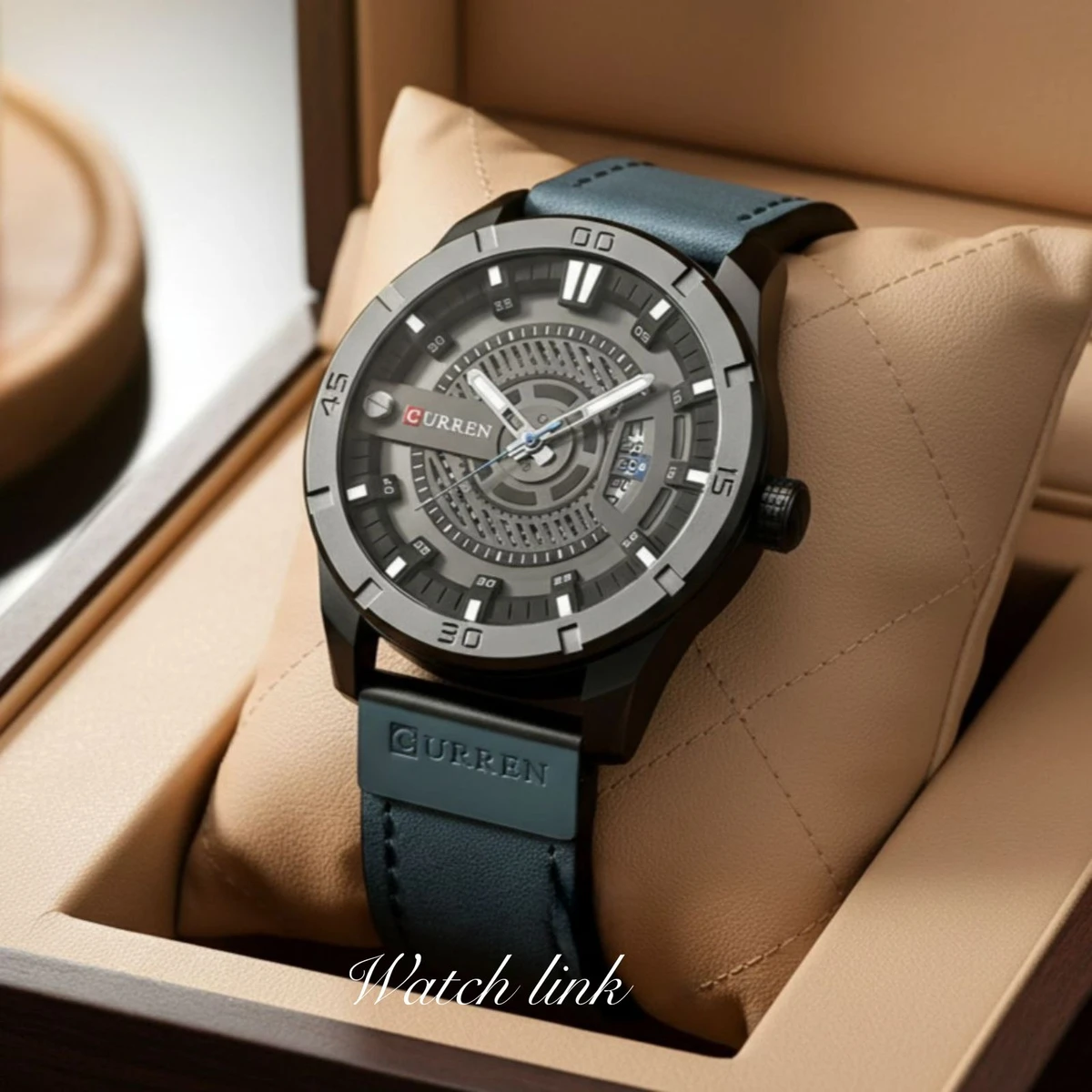 CURREN Men Military Sports Watches Mens Quartz Date Clock Man Casual Leather Wrist Watch - Sky