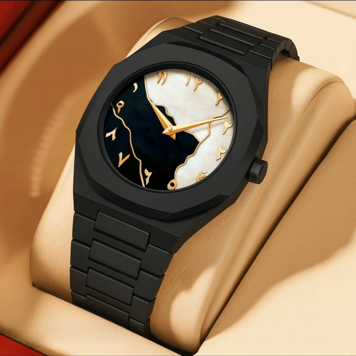 Arabic disit Carbon Fiber body men's watch (46gm weight)-Black&White