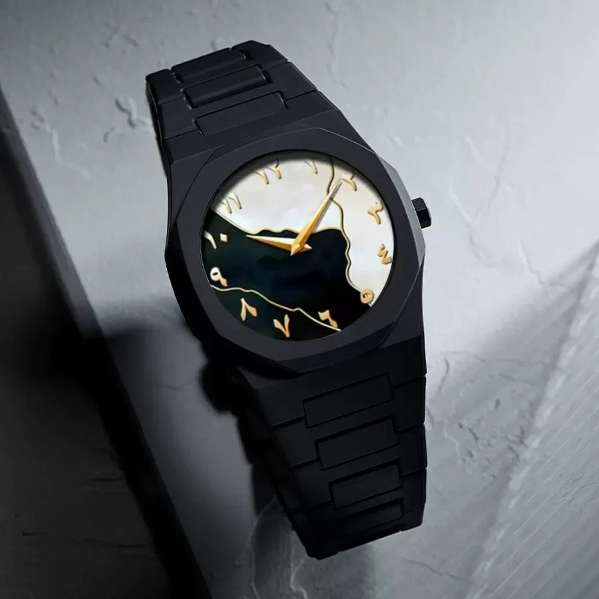 Arabic disit Carbon Fiber body men's watch (46gm weight)-Black&White