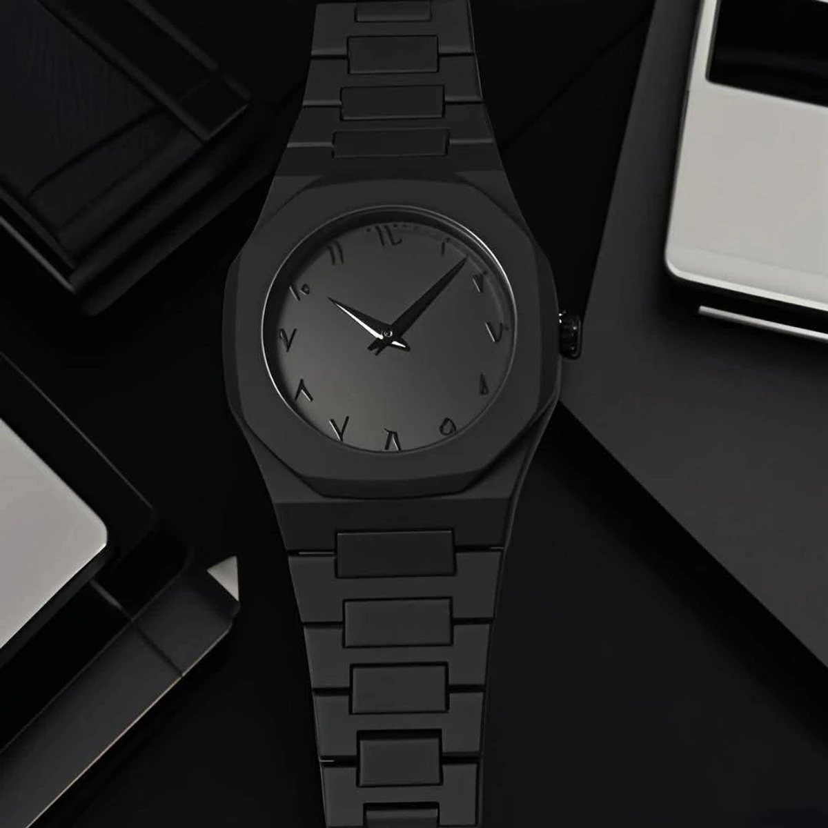Arabic disit Carbon Fiber body men's watch (46gm weight)-full black